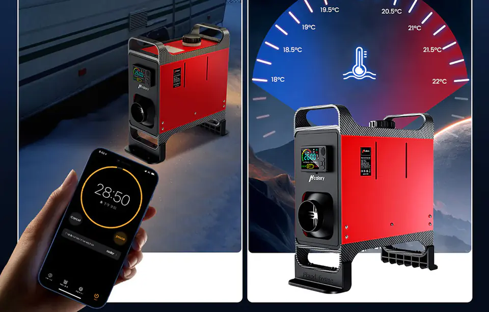 Ogrzewanie postojowe / nagrzewnica HCALORY HC-A02, 8 kW, Diesel, Bluetooth  czerwone