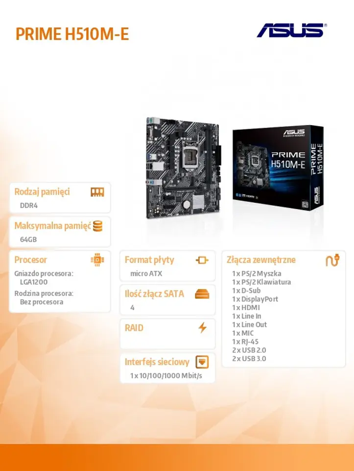 Placa Base Asus Intel H510M-E Socket 1200 Matx Grafica DDR4 M.2 Glan USB  3.1 - 90MB17E0-M0EAY0