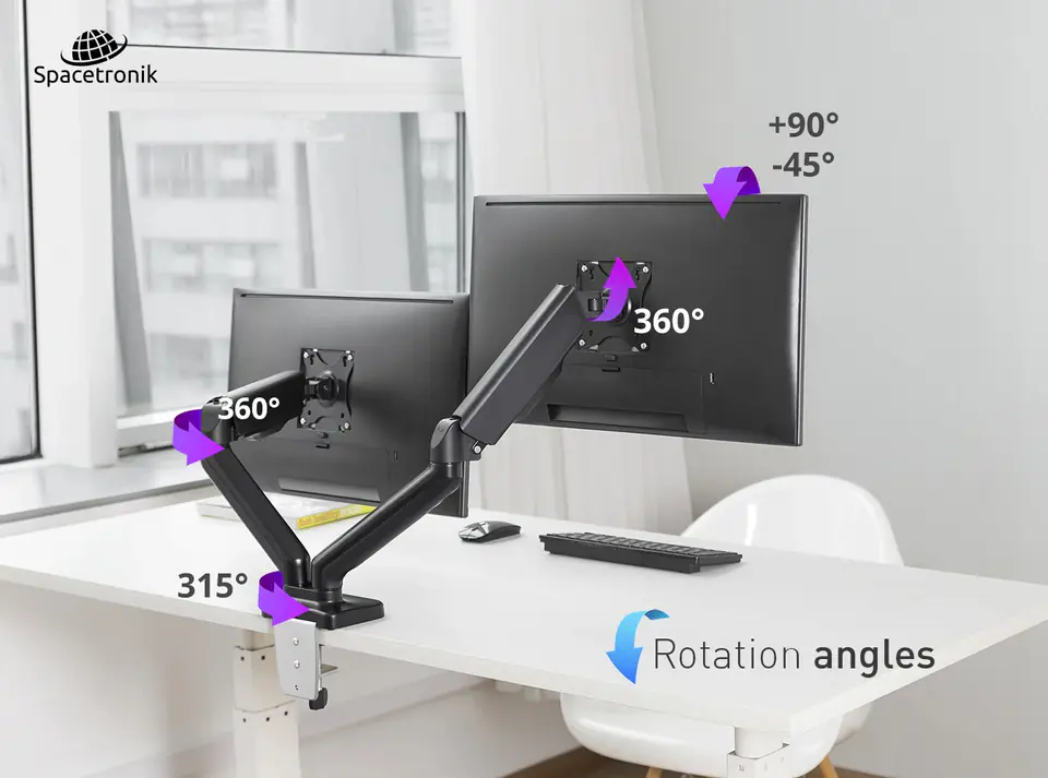 Uchwyt gazowy na dwa monitory Spacetronik SPA-G120