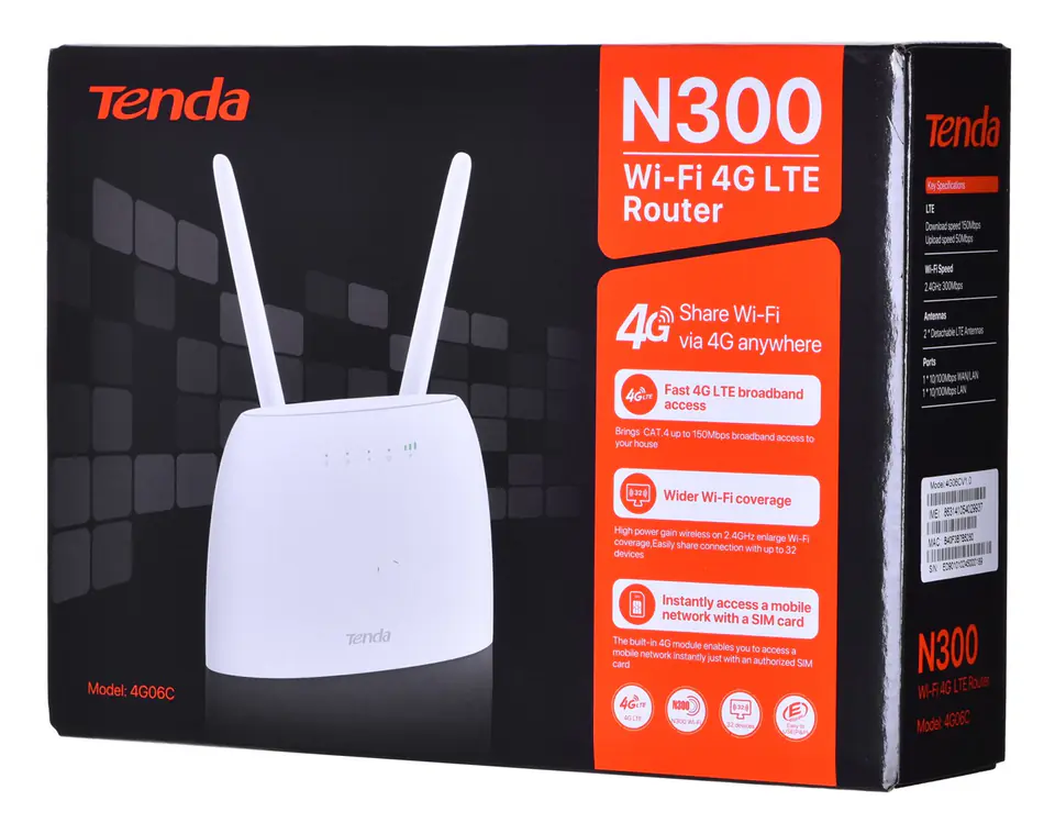 Tenda 4G LTE 2.4GHz 300Mbps Wireless Router