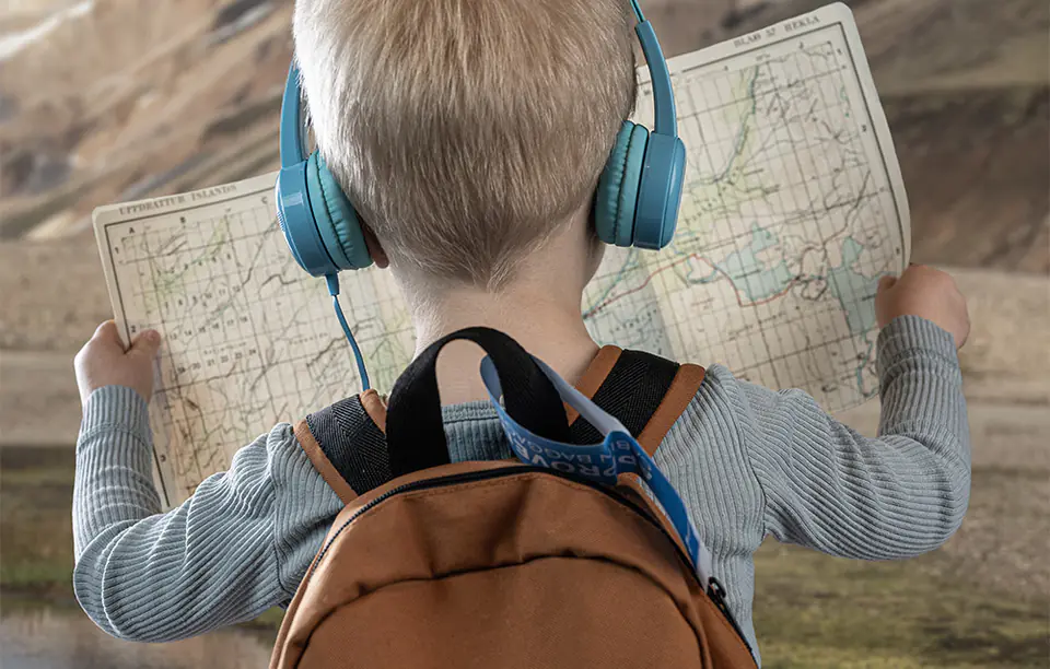 Słuchawki przewodowe dla dzieci BuddyPhones Travel (niebieskie)