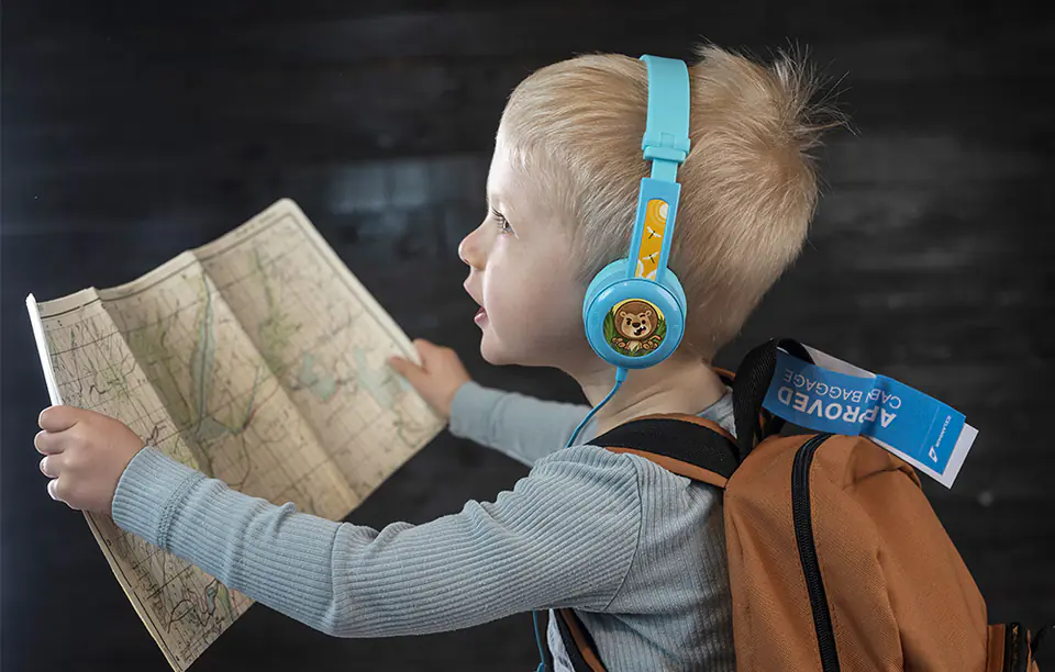 Słuchawki przewodowe dla dzieci BuddyPhones Travel (niebieskie)