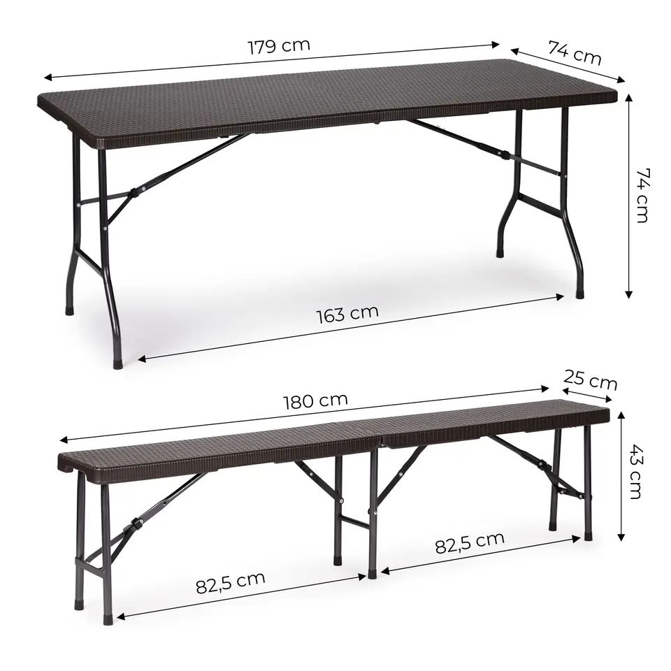 Zestaw cateringowy stół bankietowy 180 cm 2 ławki ratan brąz ModernHome