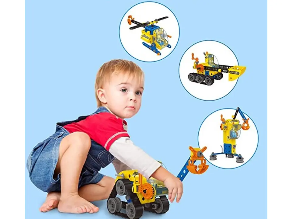Klocki Konstrukcyjne, Maszyny, Pojazdy Budowlane, Auto, Helikopter, Dźwig, Samochód Do Rozkręcania I Skręcania 6w1