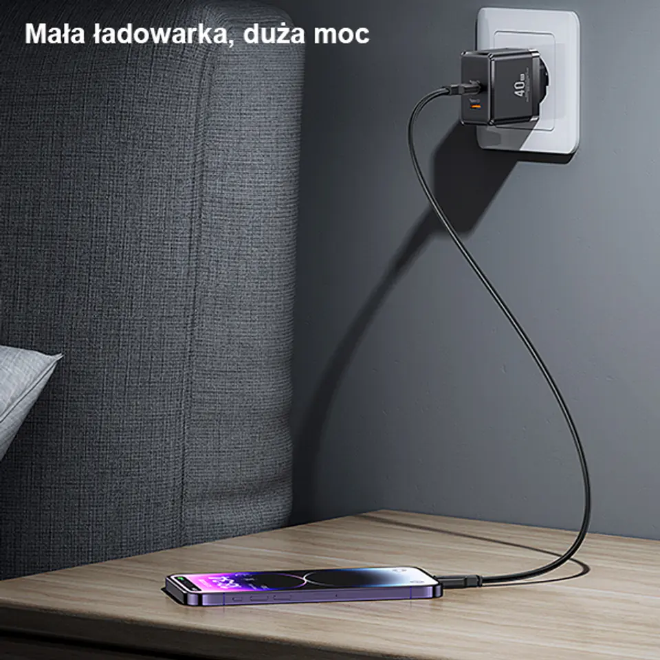 USAMS Ład. siec. 2xUSB-C T54 40W (only head) PD Fast Charging biały/white CC172TC02 (US-CC172)