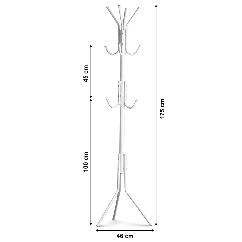 Wieszak stojący 11 haczyków na ubrania metal biały ModernHome