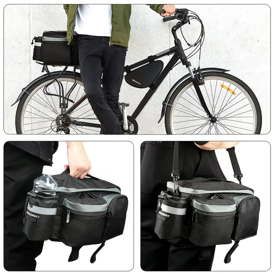 Torba rowerowa, którą można nosić na ramieniu, w ręce lub zamontować na bagażniku