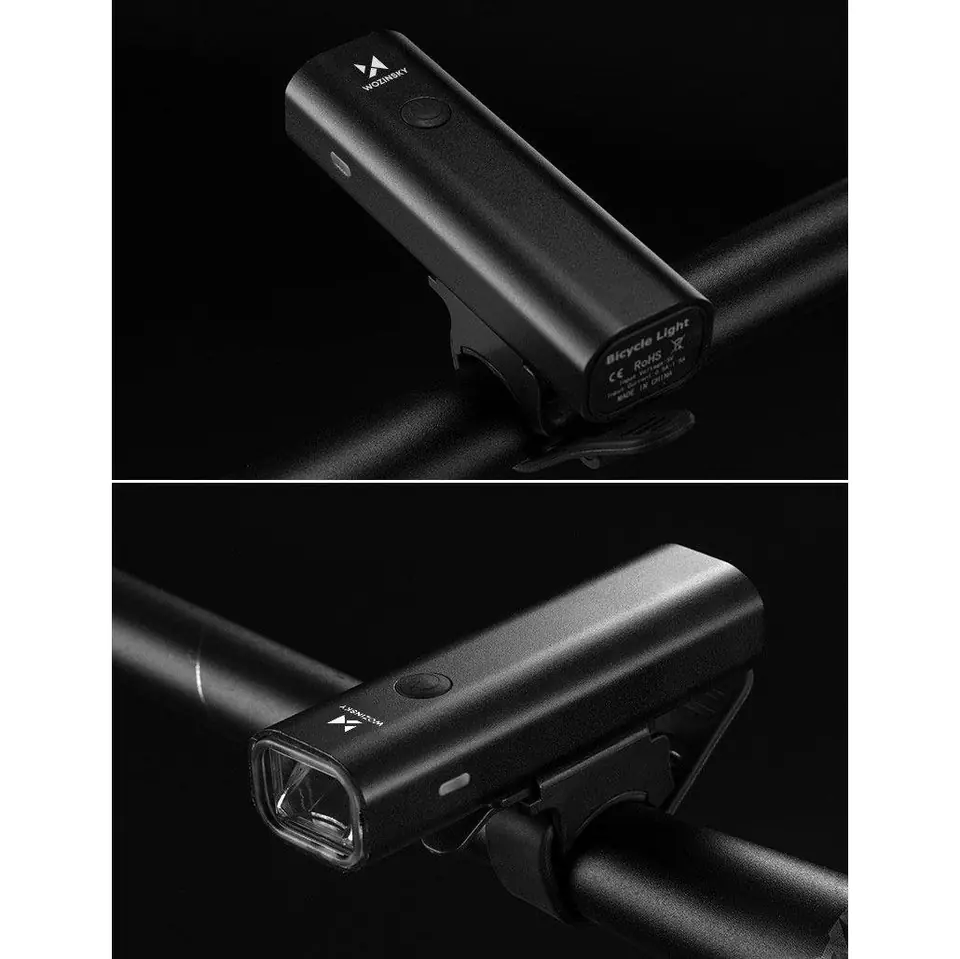 Lampka rowerowa przednia USB Wozinsky WFBLB2 - widok na przód i tył