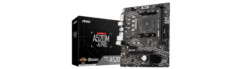 MSI A520M-A PRO Processor family AMD, Processor socket AM4, DDR4, Memory slots 2, Chipset AMD A, Micro ATX