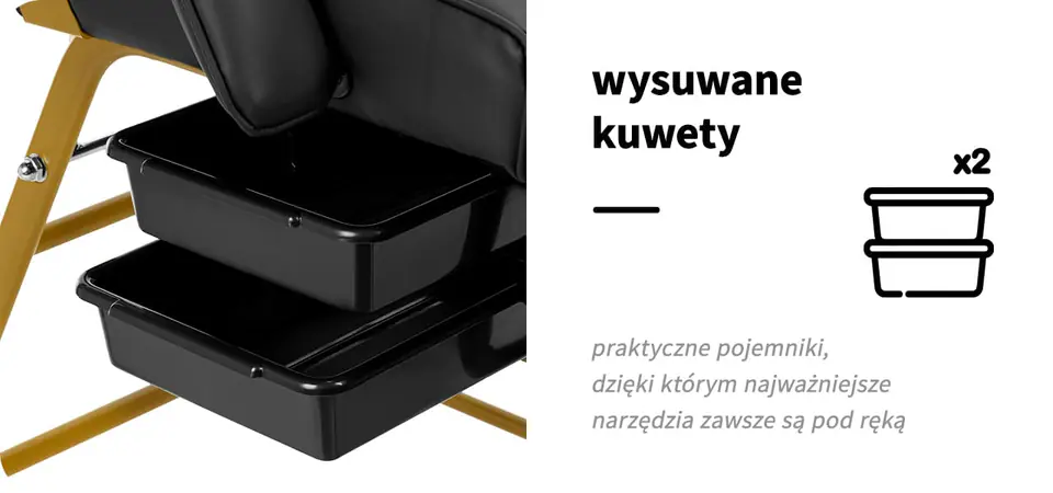 Fotel kosmetyczny 557G z kuwetami złoto czarny