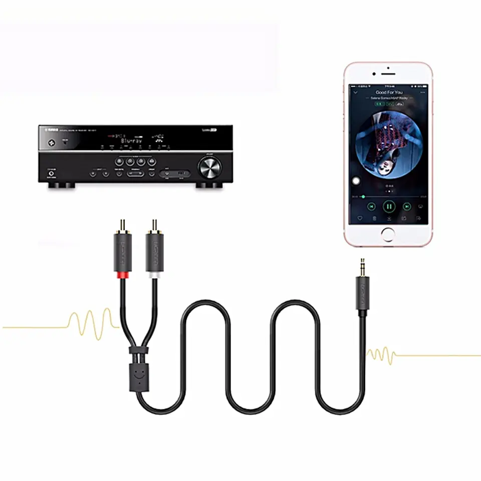 Przewód Jack do 2RCA (Cinch) UGREEN AV116 3,5mm  1m (czarny)