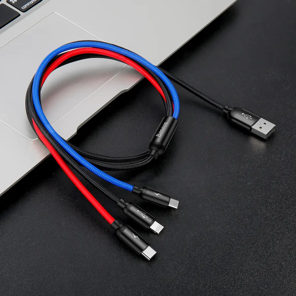 Kabel USB Baseus 3w1 USB-C / Lightning / Micro 3,5A 0,3m (czarny)