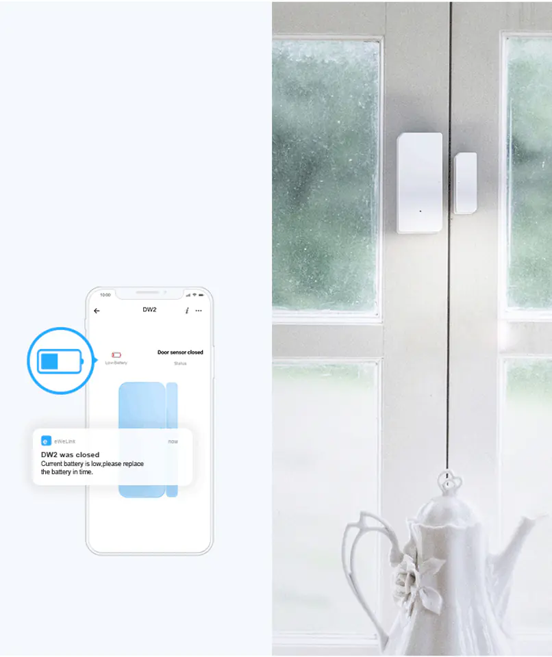 Inteligentny czujnik otwarcia okien i drzwi Sonoff DW2 RF 433MHz