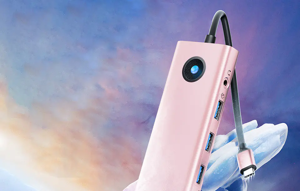 Stacja dokująca HUB 10w1 Orico USB-C, HDMI, 3xUSB, SD/TF, Audio (różowe złoto)