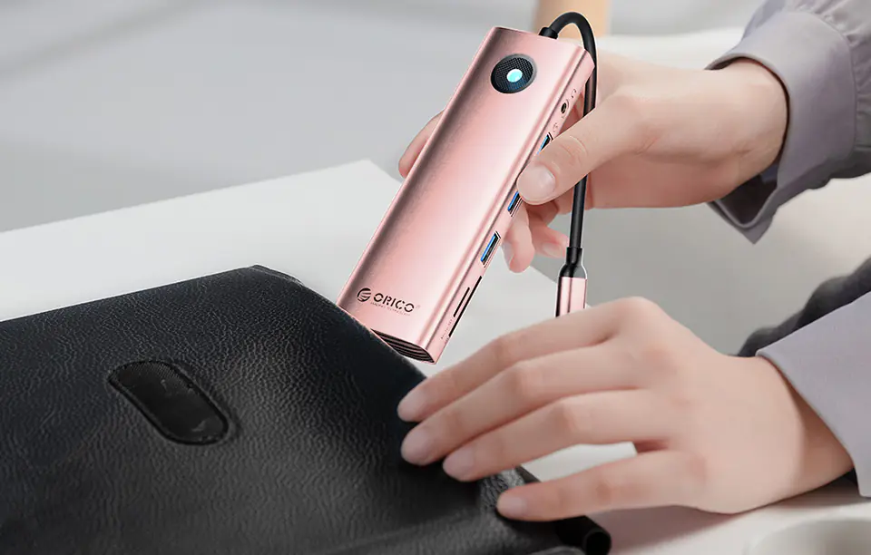 Stacja dokująca HUB 10w1 Orico USB-C, HDMI, 3xUSB, SD/TF, Audio (różowe złoto)