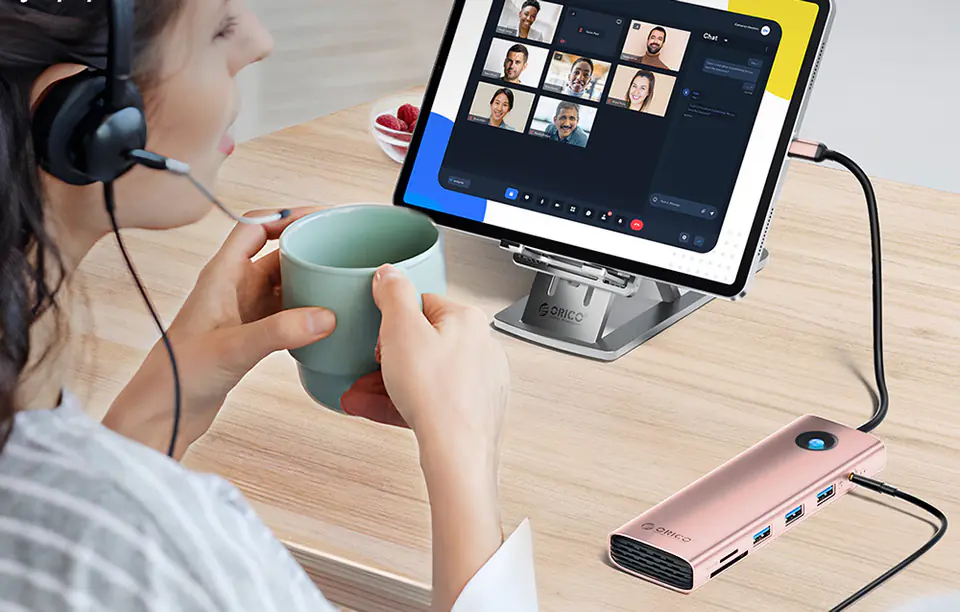 Stacja dokująca HUB 10w1 Orico USB-C, HDMI, 3xUSB, SD/TF, Audio (różowe złoto)