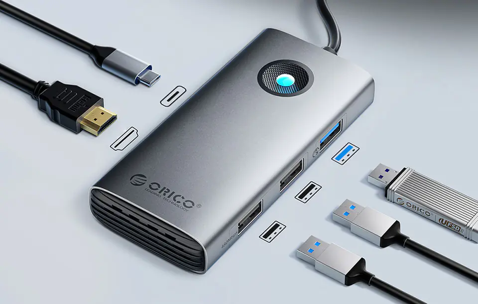 Stacja dokująca HUB 5w1 Orico USB-C, HDMI, 2xUSB (szara)