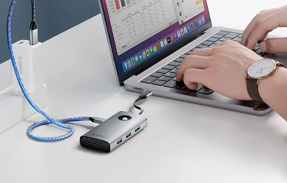 Stacja dokująca HUB 5w1 Orico USB-C, HDMI, 2xUSB (szara)