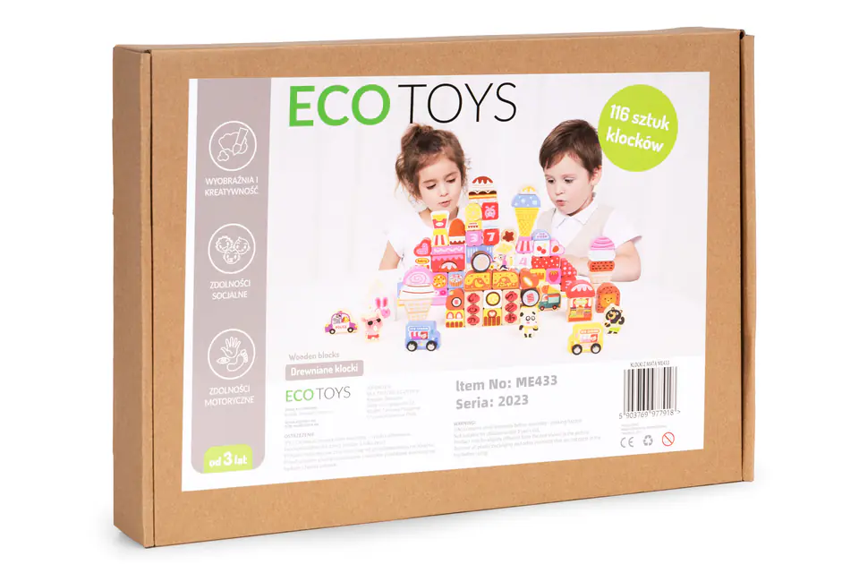 Drewniane klocki edukacyjne zestaw - Cukierkowe miasto 116 el. ECOTOYS