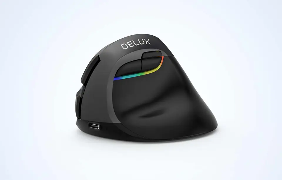 Bezprzewodowa mysz pionowa Delux M618Mini BT+2.4G RGB 4000DPI (szara)