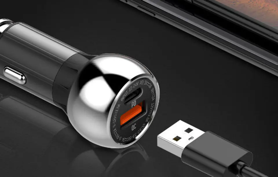 Ładowarka samochodowa LDNIO C1 USB, USB-C + Kabel USB-C