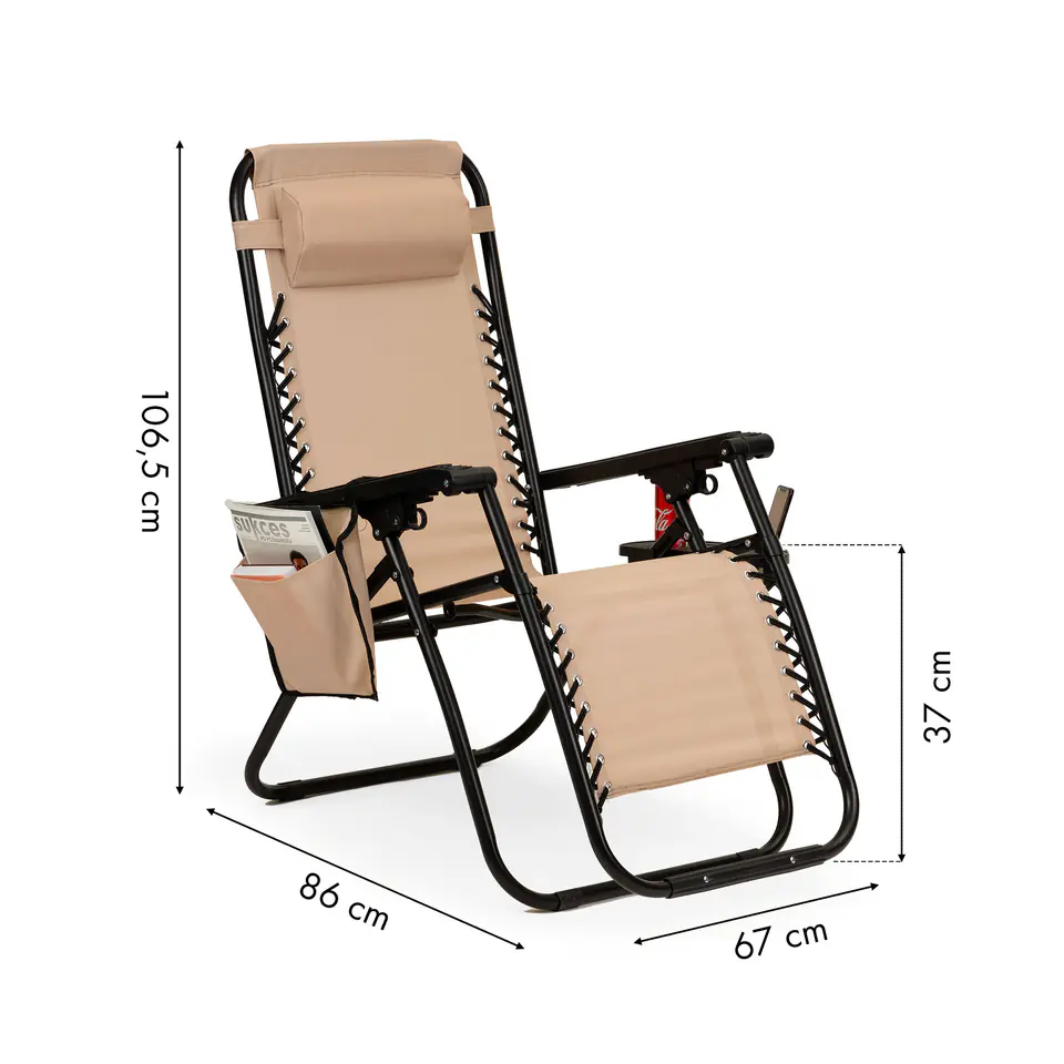 Leżak fotel ogrodowy zero gravity regulowany beżowy