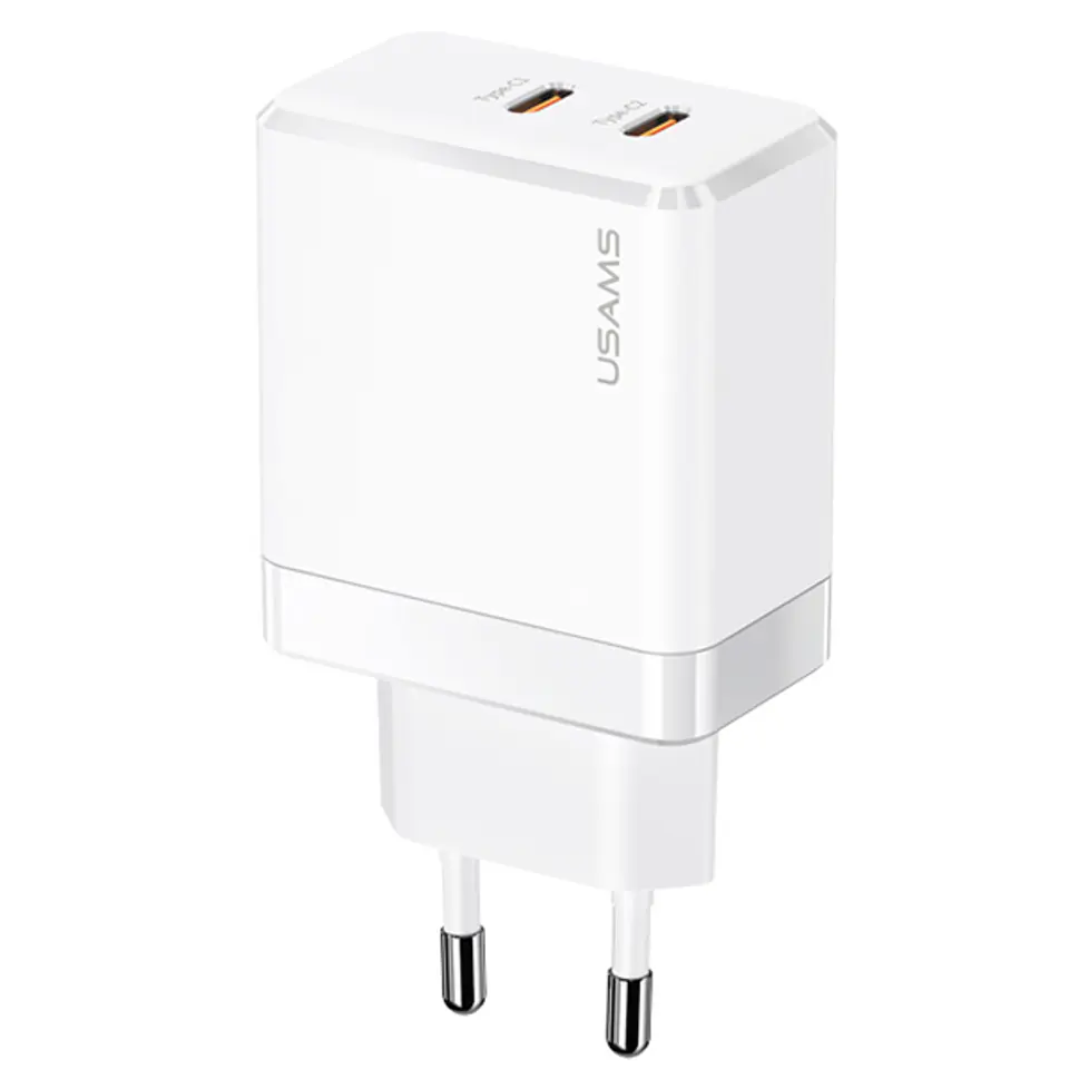 USAMS Ład. siec. 2xUSB-C T54 40W (only head) PD Fast Charging biały/white CC172TC02 (US-CC172)