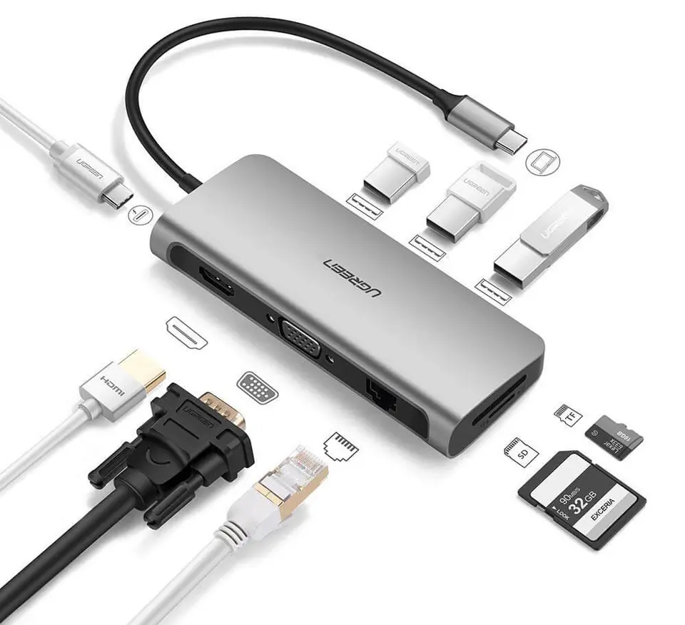 Adapter hub 9in1 UGREEN USB-C to HDMI 4K, 3x USB 3.0, Type-C PD