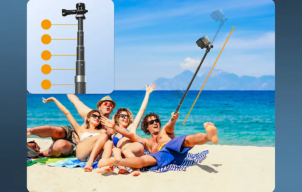 Selfie-stick z włókna węglowego Telesin do kamer sportowych 1,2m (GP-MNP-002)