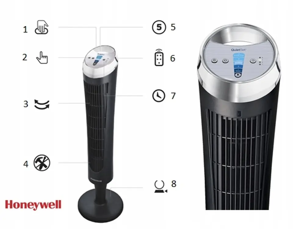 Honeywell HY254 QuietSet® Tower Fan Wentylator kolumnowy z oscylacja