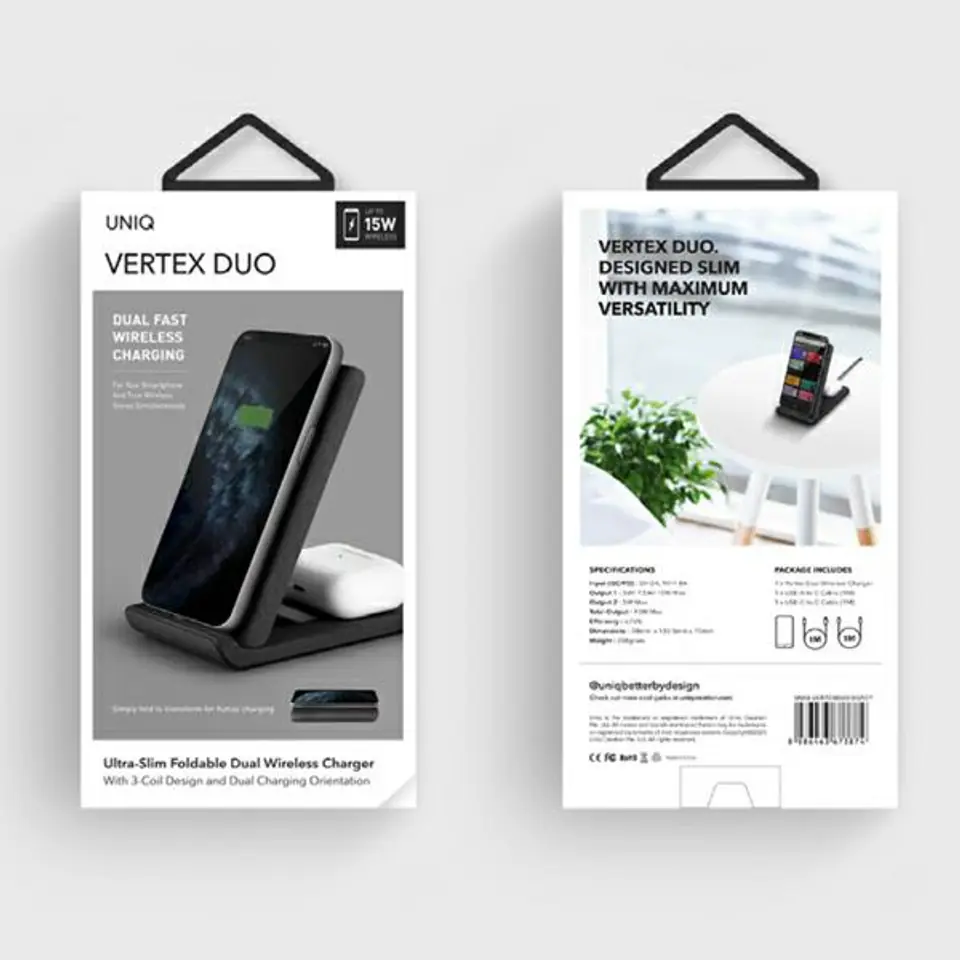 UNIQ Ład. indukcyjna Vertex Duo 2in1 15WFast charge szary/charcoal grey