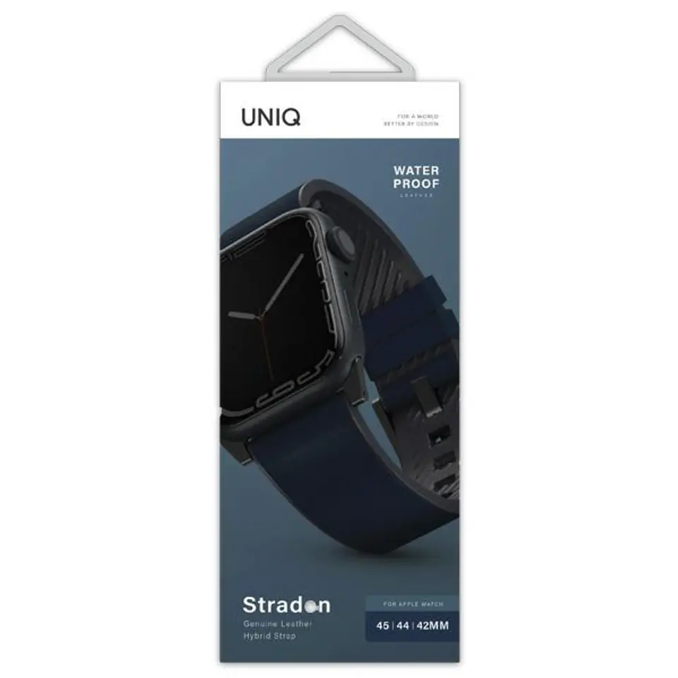 UNIQ pasek Straden Apple Watch Series 1/2/3/4/5/6/7/8/9/SE/SE2/Ultra/Ultra 2 42/44/45/49mm. Leather Hybrid Strap niebieski/blue