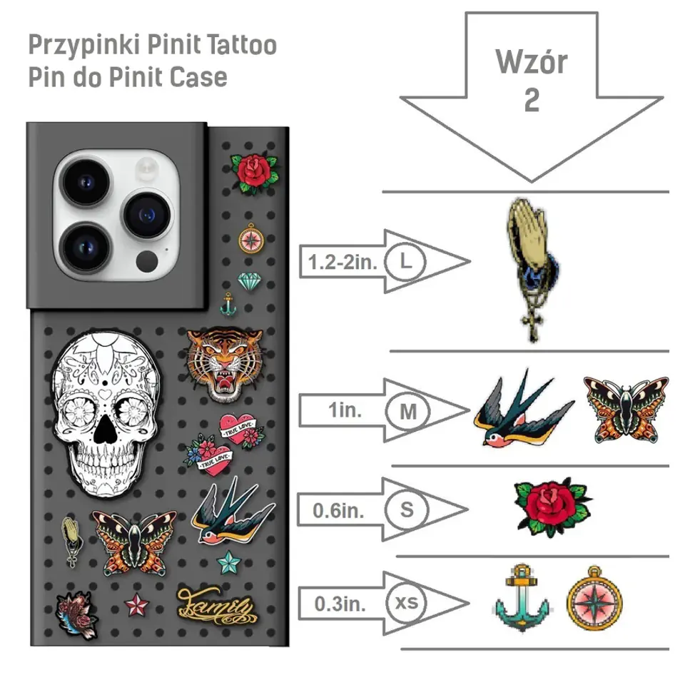 Zestaw Etui Pinit Dynamic + Tattoo PiniPhone 14 Pro Max 6.7" czarny/black wzór 2