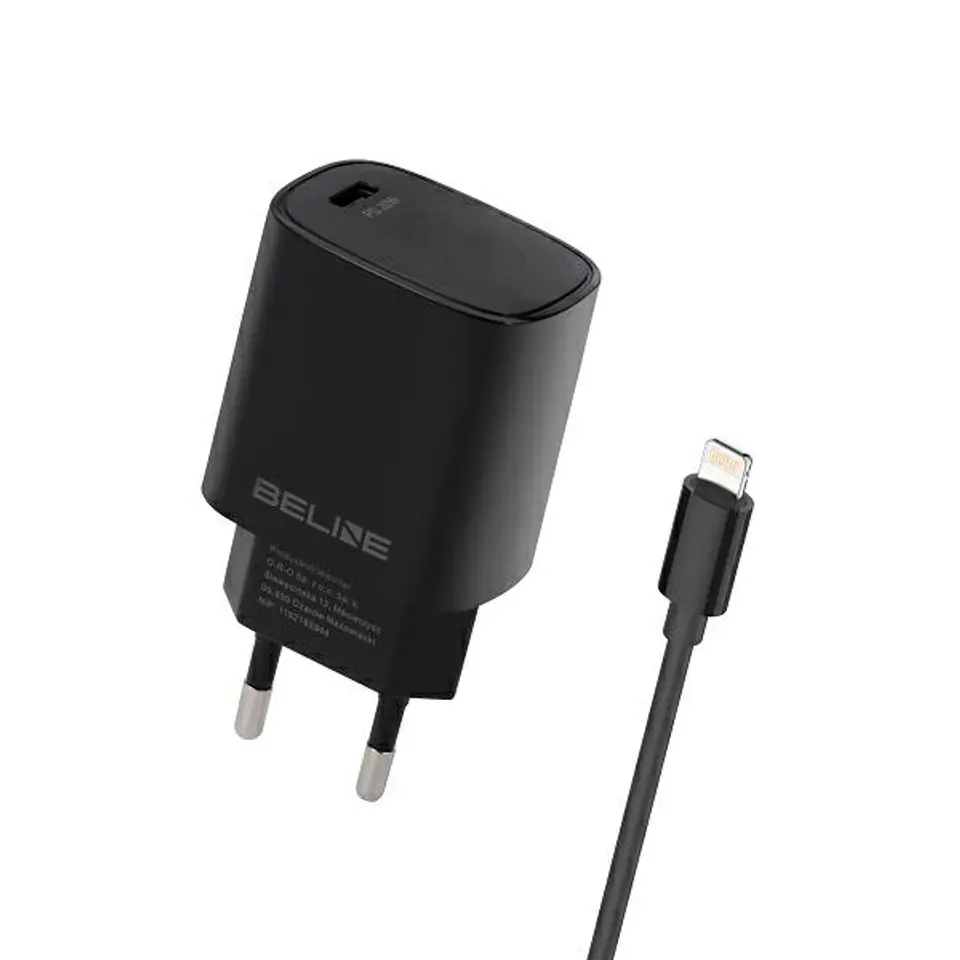 Beline Ład. siec. 1x USB-C 20W + kabellightning czarna /black PD 3.0  BLNCB20L