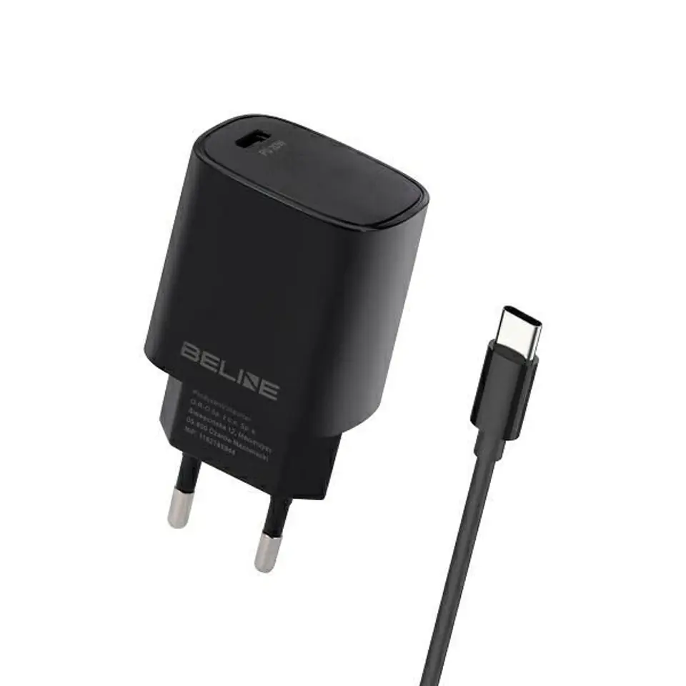Beline Ład. siec. 1x USB-C 20W + kabel USB-C czarna /black PD 3.0  BLNCB20C