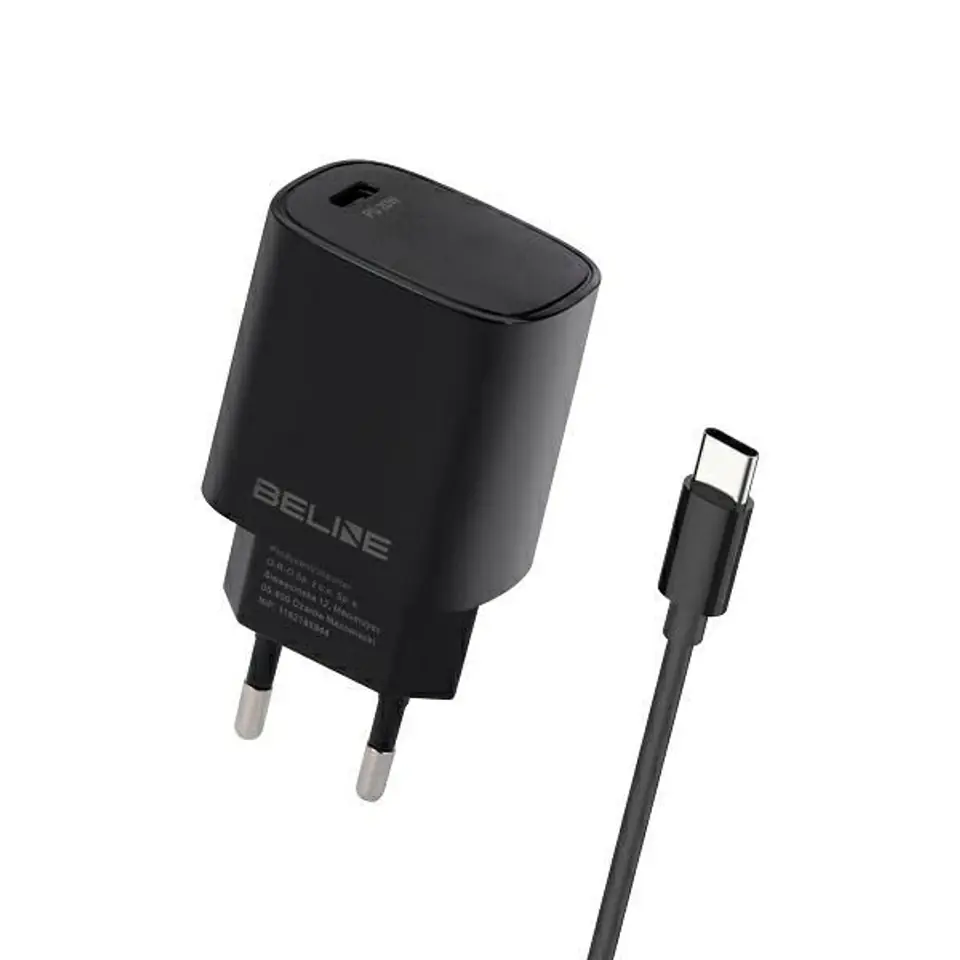 Beline Ład. siec. 1x USB-C 20W + kabelUSB-C czarna /black PD 3.0  BLNCB20C