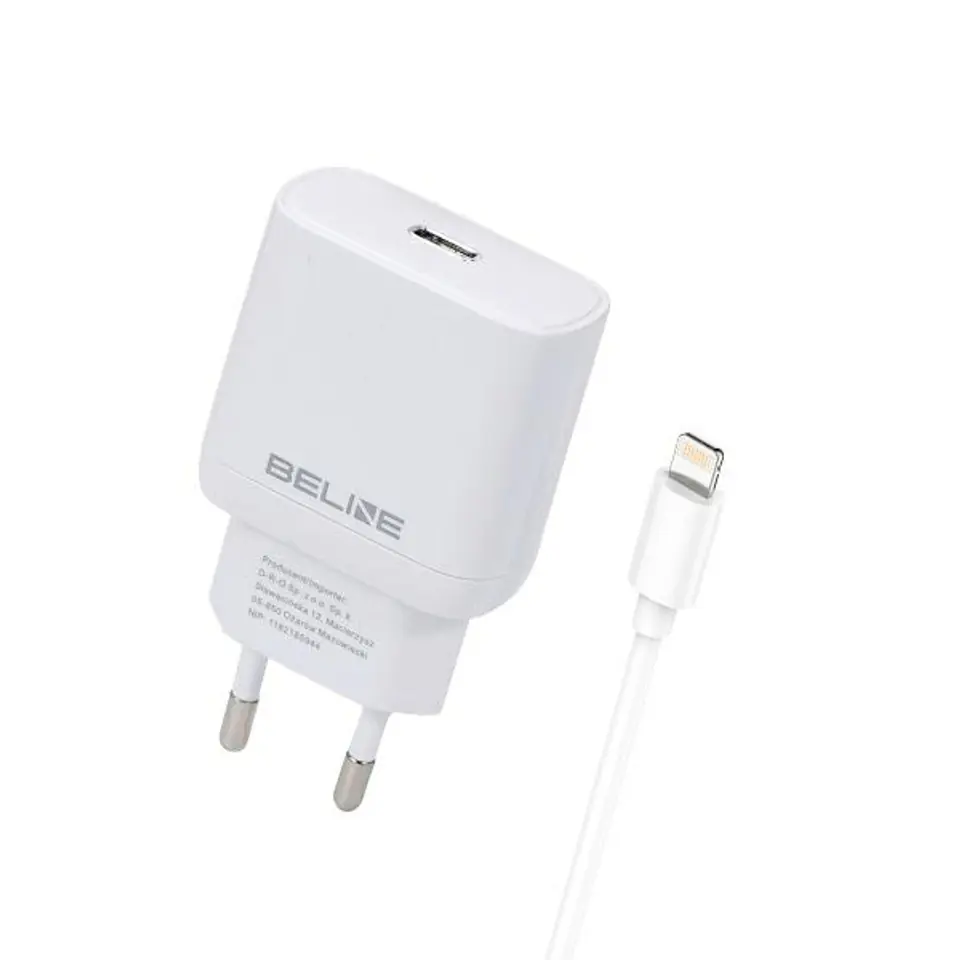 Beline Ład. siec. 1x USB-C 30W + kabel lightning biała /white PD 3.0  BLNCW30L GaN