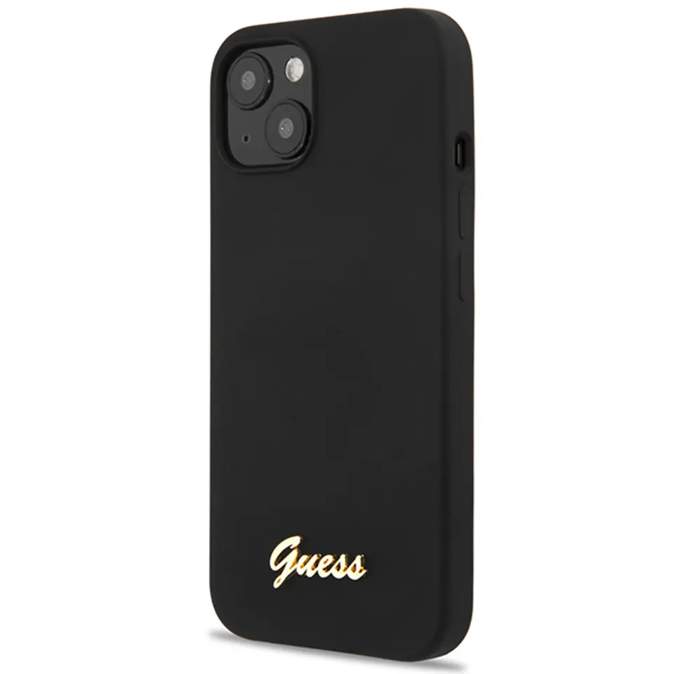 Guess GUHCP13MLSLMGBK iPhone 13 / 14 /  15 6.1" black/czarny hardcase Silicone Script Gold Logo