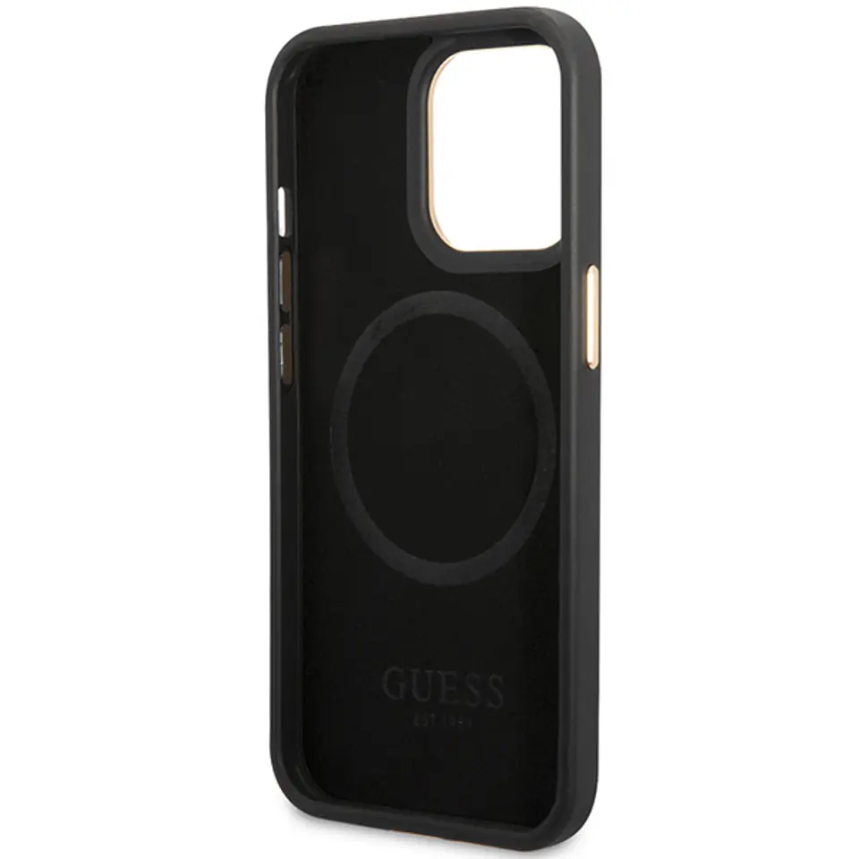 Guess GUHMP14LSAPSTK iPhone 14 Pro 6.1"  czarny/black hardcase Peony Logo Plate MagSafe