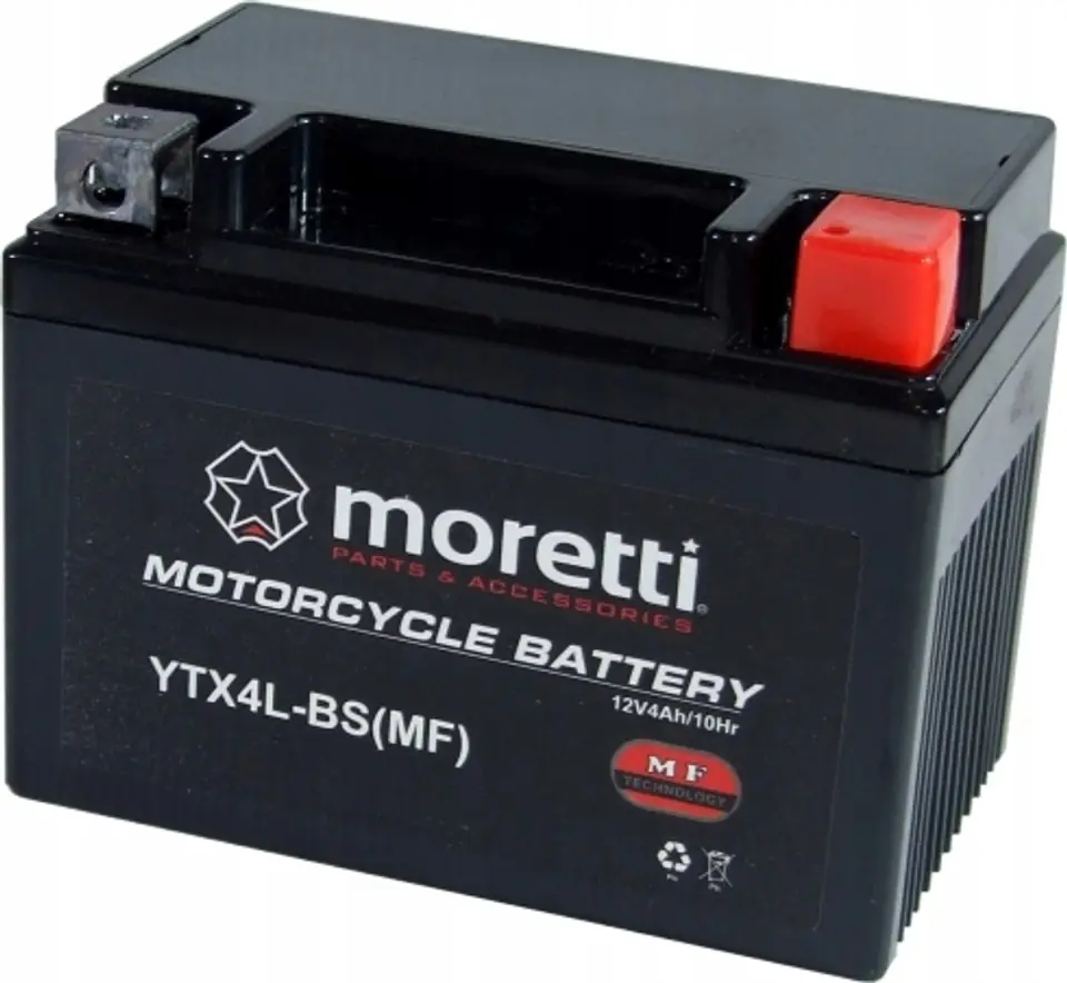 Akumulator Motocyklowy Moretti żelowy AGM 12V 4Ah + Ładowarka 1A Multi-LED+
