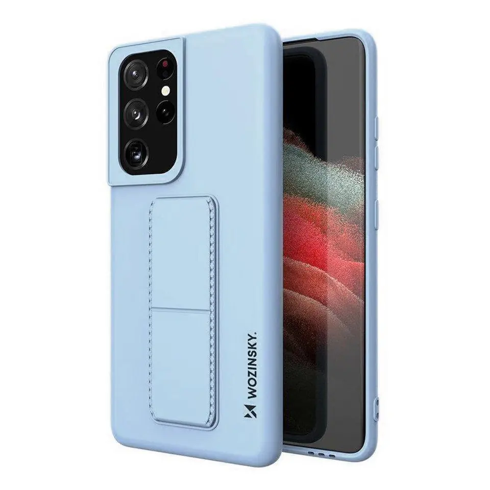 Silikonowe etui z podstawką Wozinsky Kickstand Case - etui Samsung Galaxy S21 Ultra 5G - jasnoniebieskie