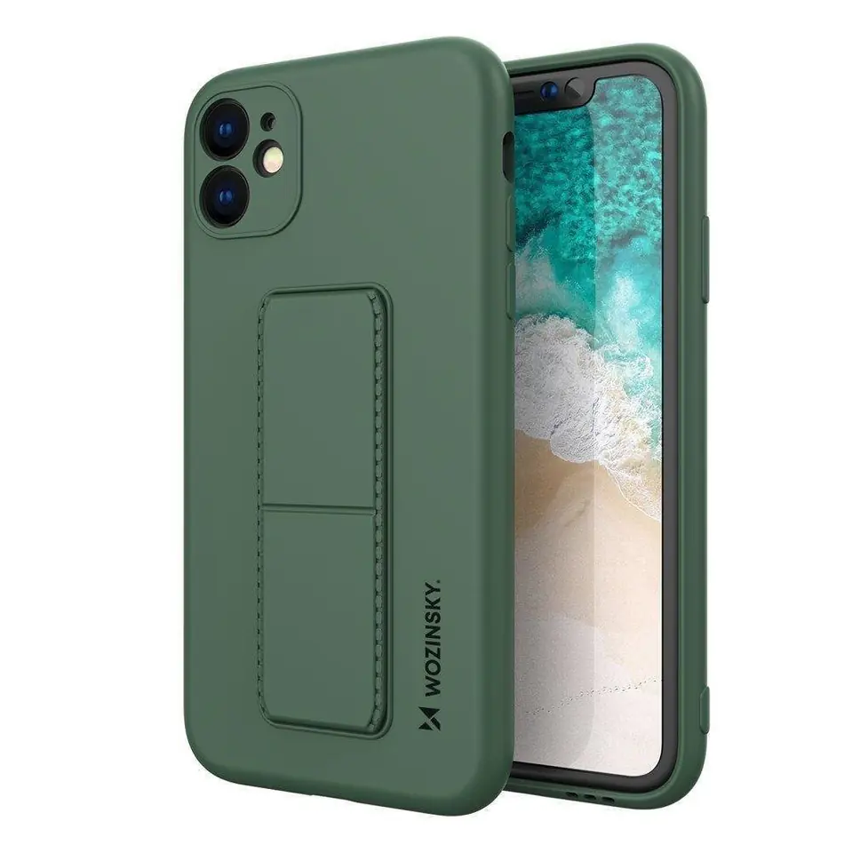 Silikonowe etui z podstawką Wozinsky Kickstand Case - etui Samsung Galaxy A72 4G - ciemnozielone