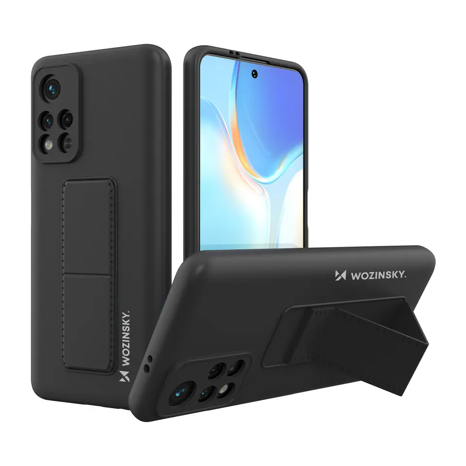 Silikonowe etui z podstawką Wozinsky Kickstand Case - etui Xiaomi Redmi 10 - czarne