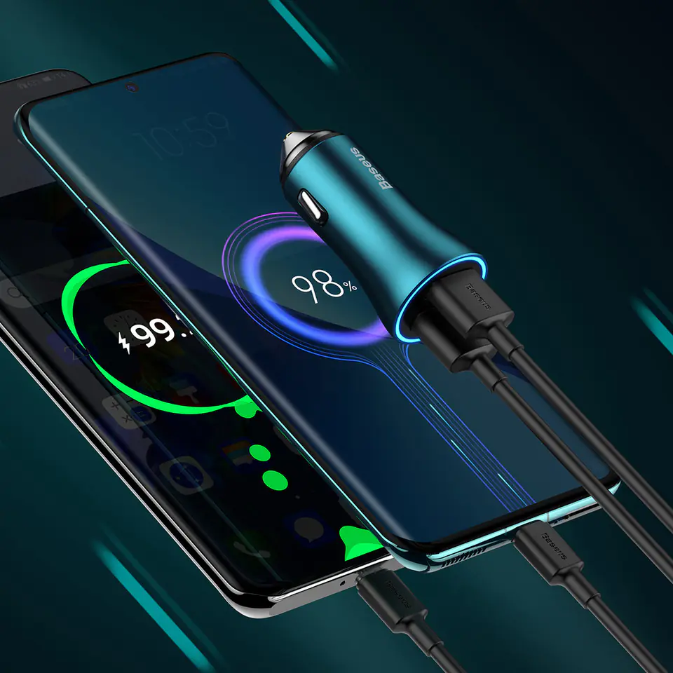 Baseus Golden Contactor Max szybka ładowarka samochodowa 2x USB 60 W Quick Charge ciemnoszary (CGJM000013)