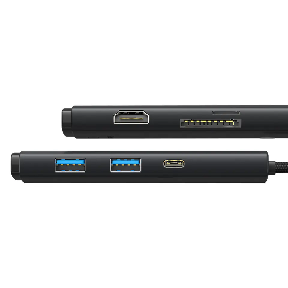Baseus Lite Series wielofunkcyjny HUB USB Typ C - 2 x USB 3.0 / USB Typ C / HDMI 1,4 / SD/TF czarny (WKQX050001)