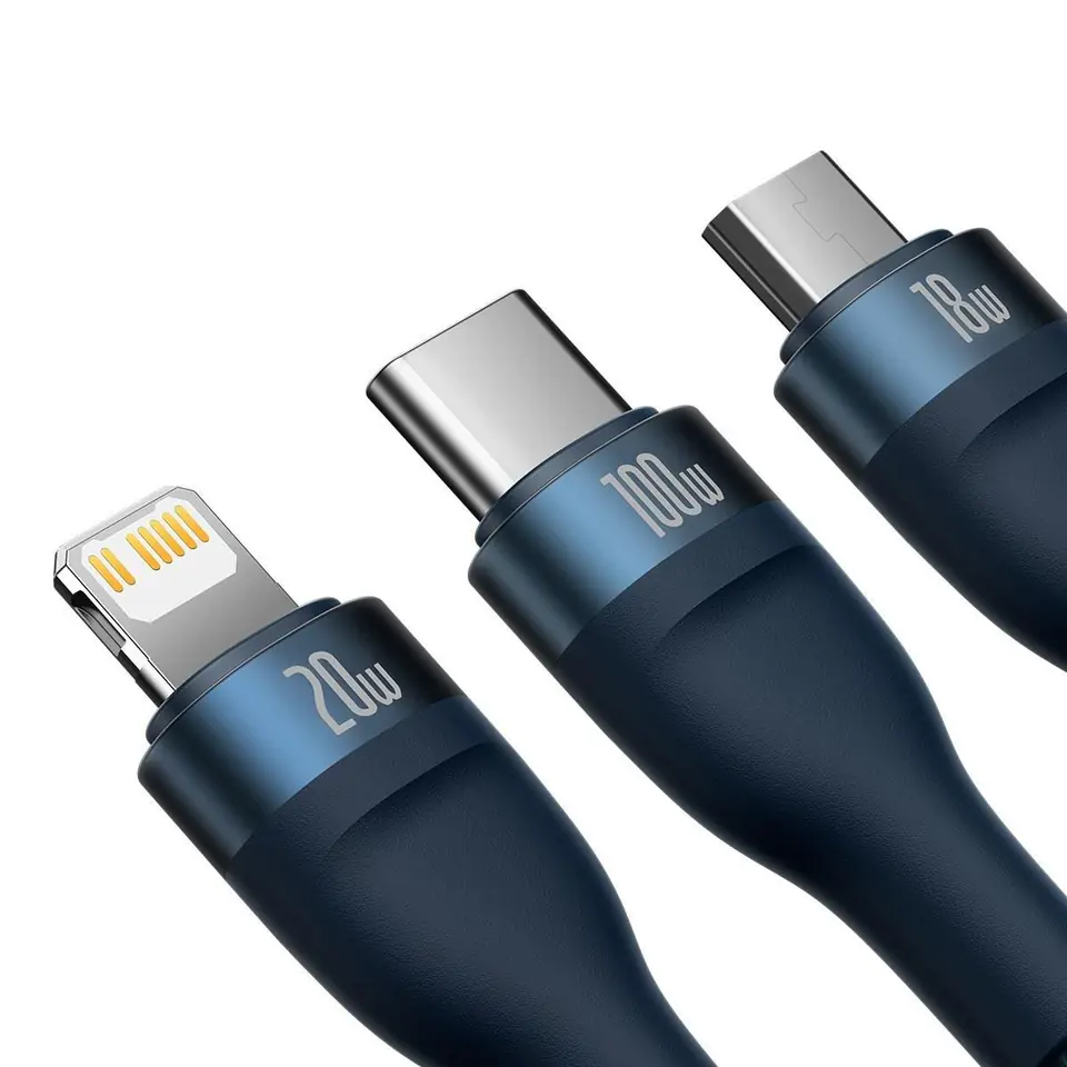 Baseus Flash Series II kabel USB Typ C / USB Typ A - USB Typ C / Lightning / micro USB 100 W 1,5 m niebieski (CASS030203)