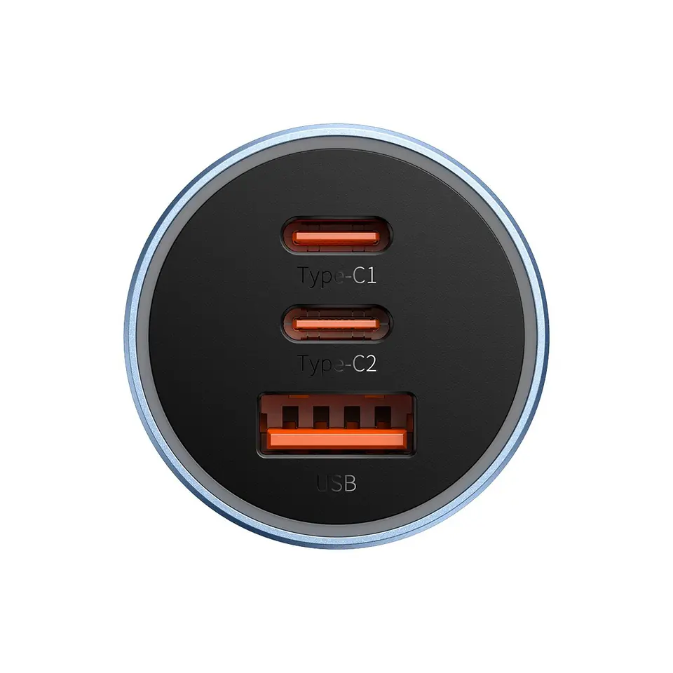 Baseus Golden Contactor Pro ładowarka samochodowa USB-A + 2x USB-C 65W niebieski (CGJP010003)