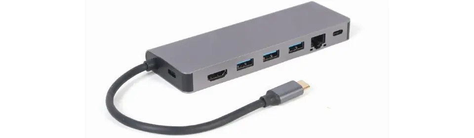 Adapter USB-C męski do Hub 3.0 + HDMI + PD + czytnik kard + RJ-45 Gembird A-CM-COMBO5-05