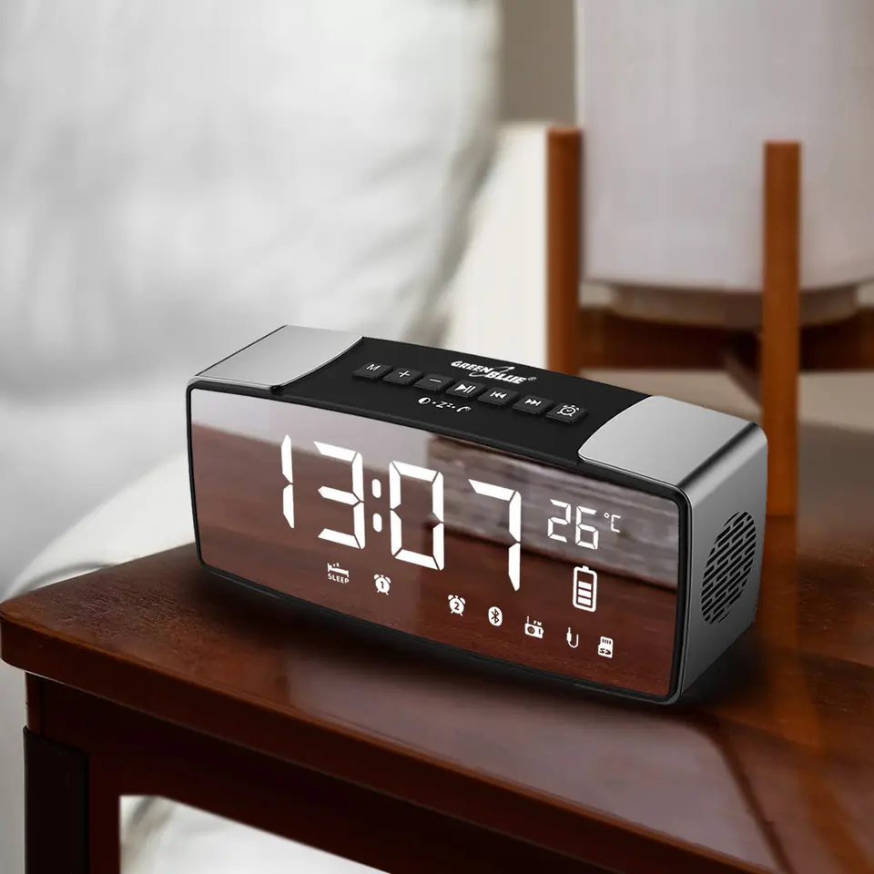 Radiobudzik Bluetooth FM, aux-in, 6W, temperatura, alarm, zegar