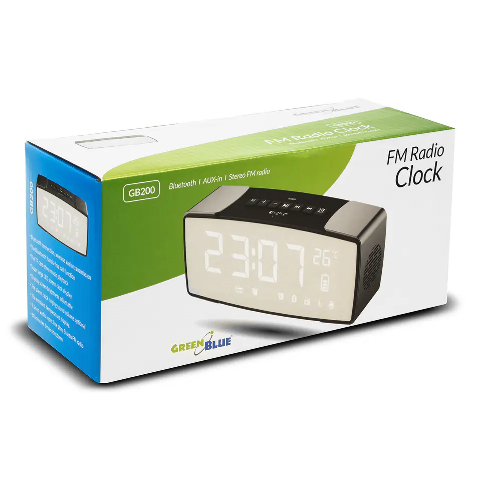 Radiobudzik Bluetooth FM, aux-in, 6W, temperatura, alarm, zegar